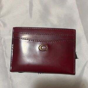 Coach Maroon Card Holder with Gold Accent